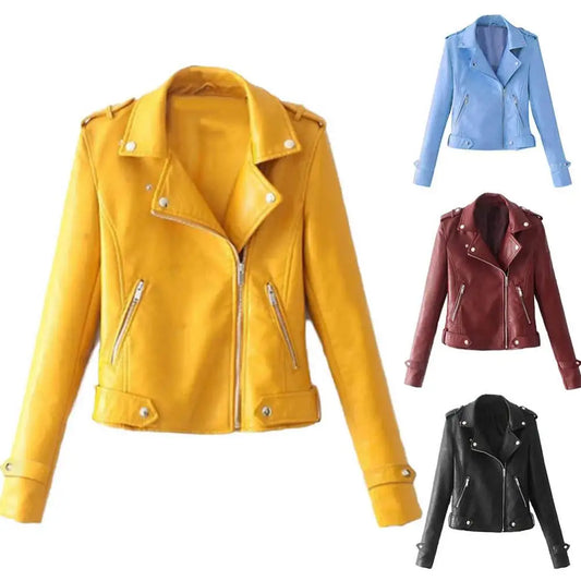 Plus Size Short Zipper PU Leather Jacket – Women’s Autumn Slim Fit Faux Leather Coat