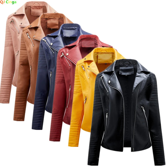 2025 Women’s Faux Leather Biker Jacket – Casual PU Zip-Up Coat S–XXXL