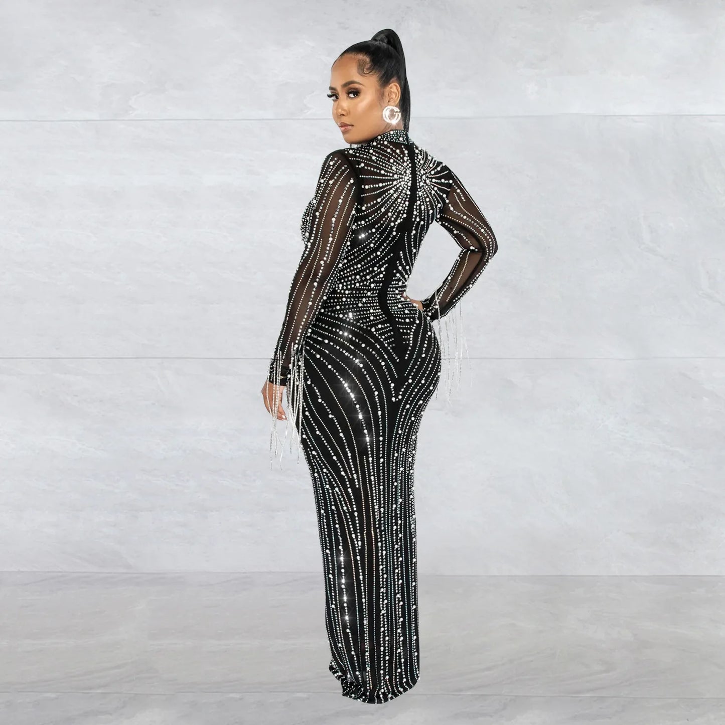 Sparkly Rhinestone Transparent Long party dress 