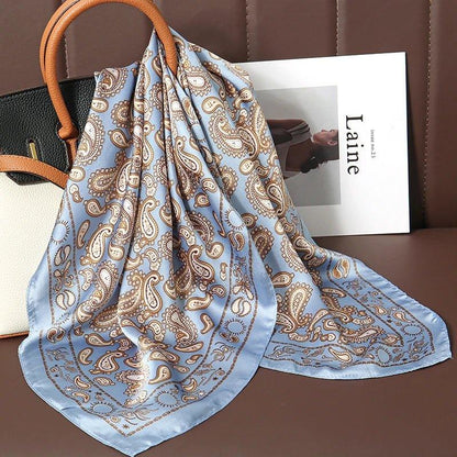 Luxury Print Satin Silk Square Scarf for Women Shawl Hijab Neckerchief Female Hair Ribbon Headband Fashion Wrap Bandana 2023 New l F.A Mirage