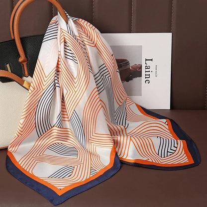 Luxury Print Satin Silk Square Scarf for Women Shawl Hijab Neckerchief Female Hair Ribbon Headband Fashion Wrap Bandana 2023 New l F.A Mirage