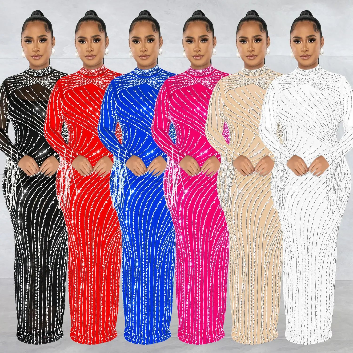 Sparkly Rhinestone Transparent Long party dress 