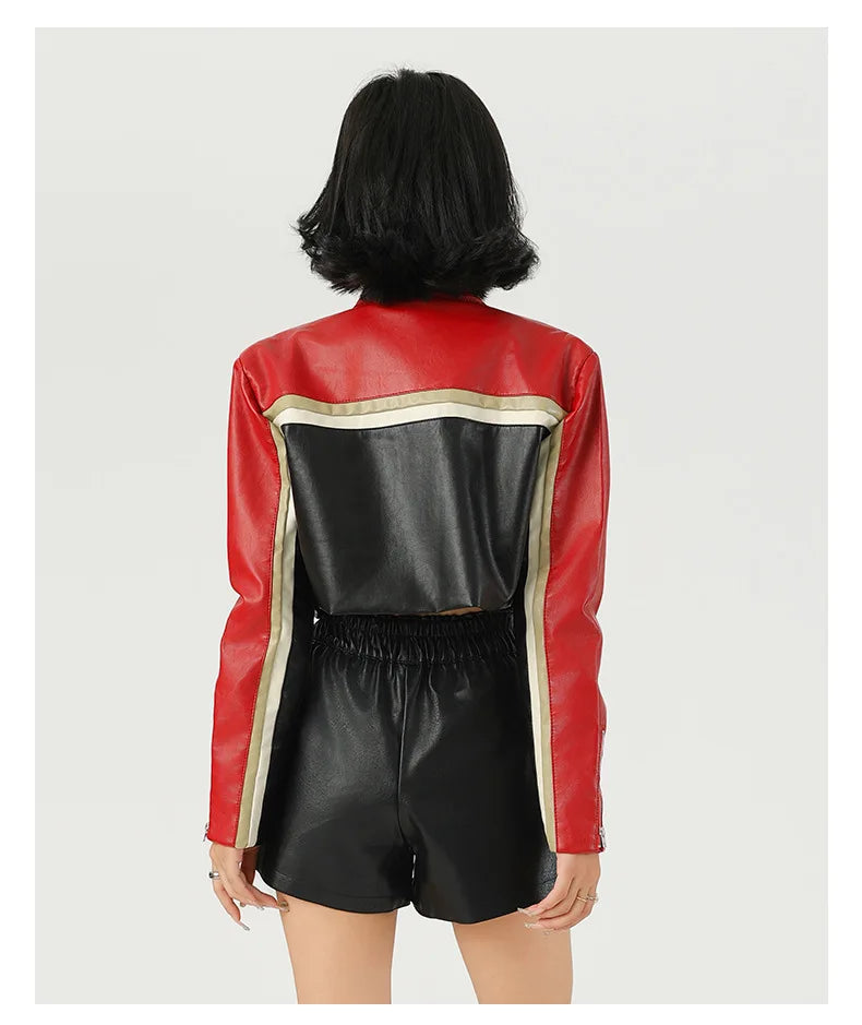 Colorblock Moto Leather Jacket
