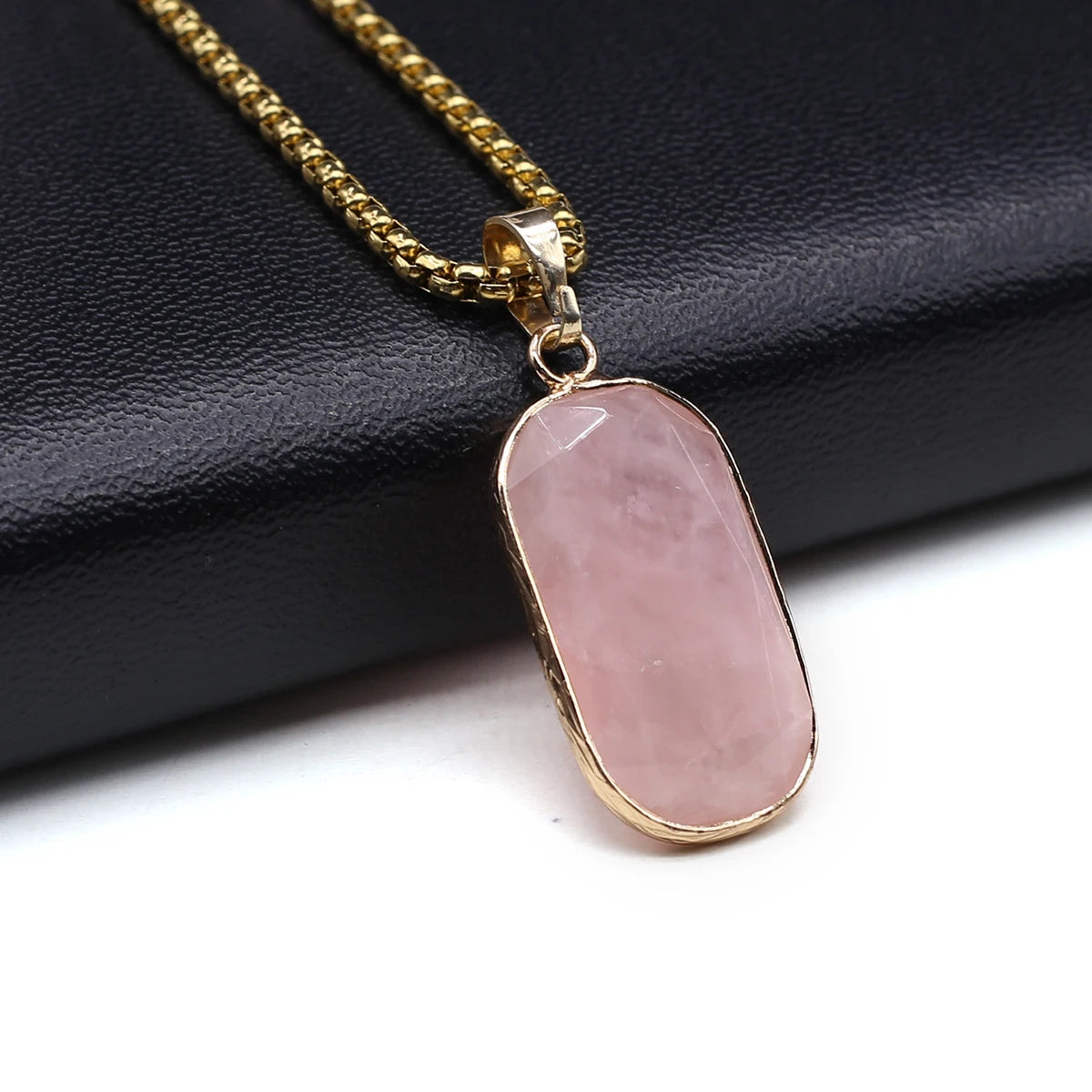 Natural Stone Aquamarine & Obsidian Hexagonal Pendant Necklace – Energy Crystal Jewelry Gift for Men & Women