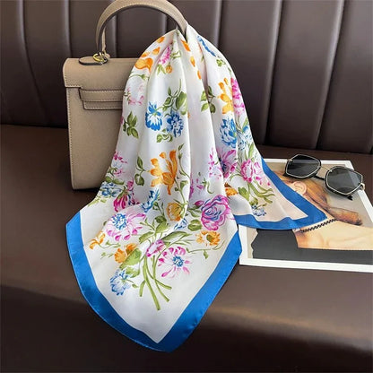 Luxury Print Satin Silk Square Scarf for Women Shawl Hijab Neckerchief Female Hair Ribbon Headband Fashion Wrap Bandana 2023 New l F.A Mirage