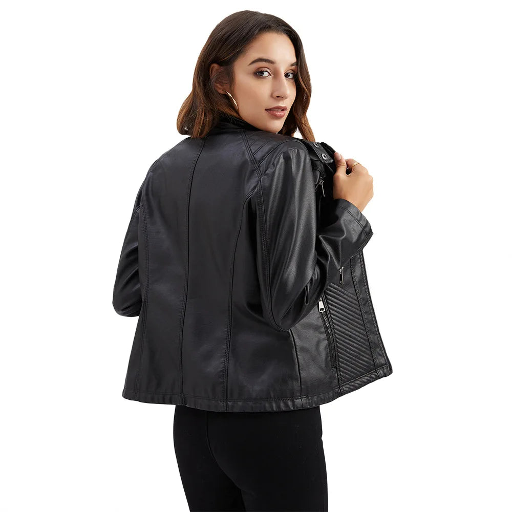 Women’s Lavender PU Leather Motorcycle Jacket – Long Sleeve Fashion Outerwear