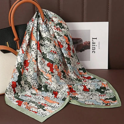 Luxury Print Satin Silk Square Scarf for Women Shawl Hijab Neckerchief Female Hair Ribbon Headband Fashion Wrap Bandana 2023 New l F.A Mirage