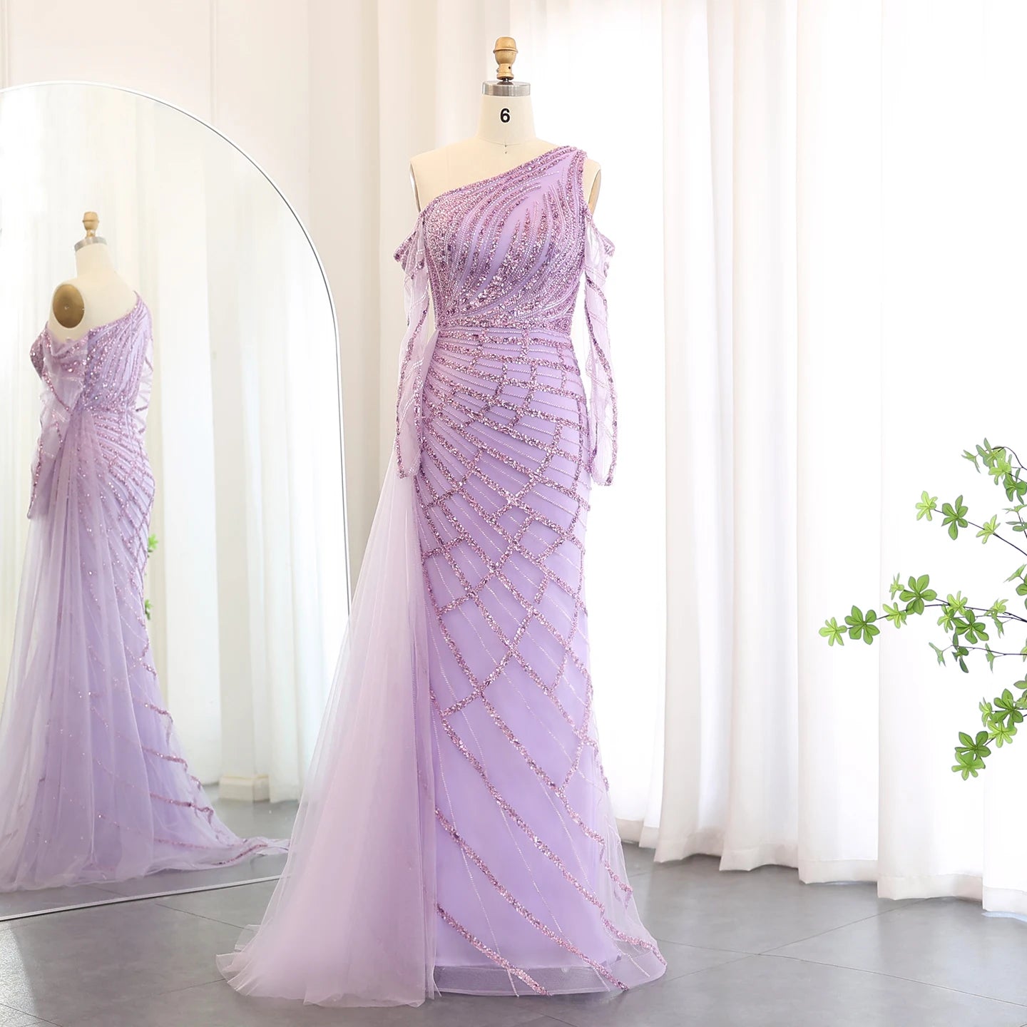 Mermaid gown with one-shoulder beaded luxury