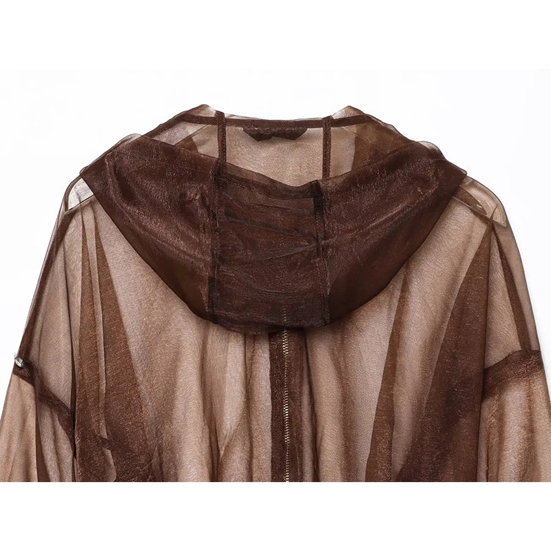 YENKYE Semi-Sheer Organza Hooded Jacket