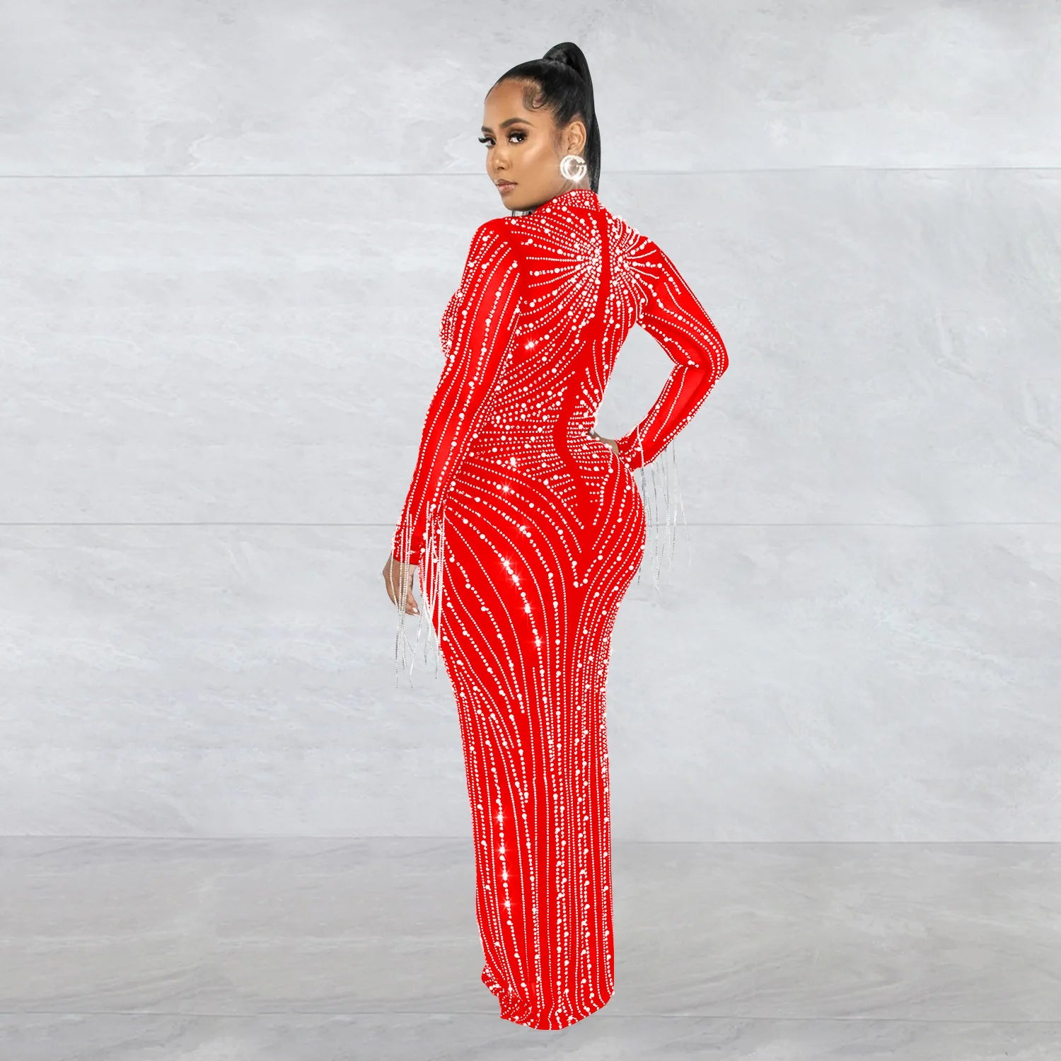 Sparkly Rhinestone Transparent Long party dress 