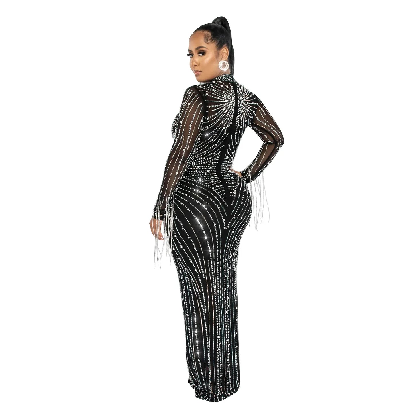 Sparkly Rhinestone Transparent Long party dress