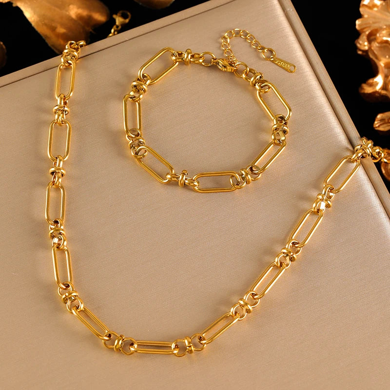 EILIECK 316L Stainless Steel Gold Chain Necklace & Bracelet Set – Simple Charm Jewelry for Women