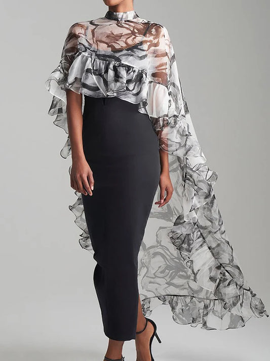 Modigirl Vintage Floral Cover-Up Blouse – Pleated Sheer High-Low Top with Sun Protection | Loose Fit & Elegant Design