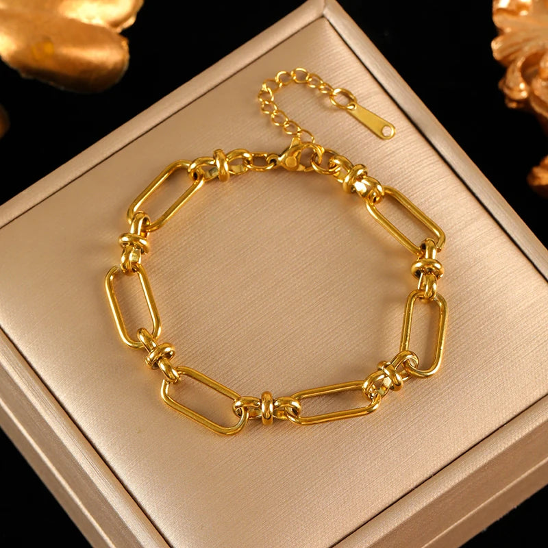 EILIECK 316L Stainless Steel Gold Chain Necklace & Bracelet Set – Simple Charm Jewelry for Women