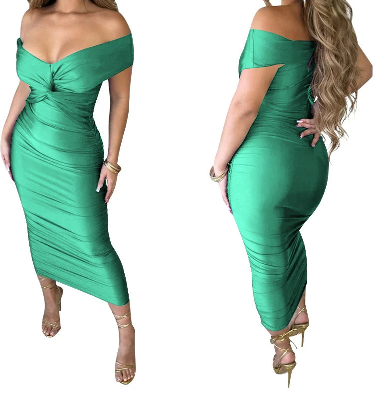Women Evening Dresses V-neck Pleated Cocktail Elegant Party Dress