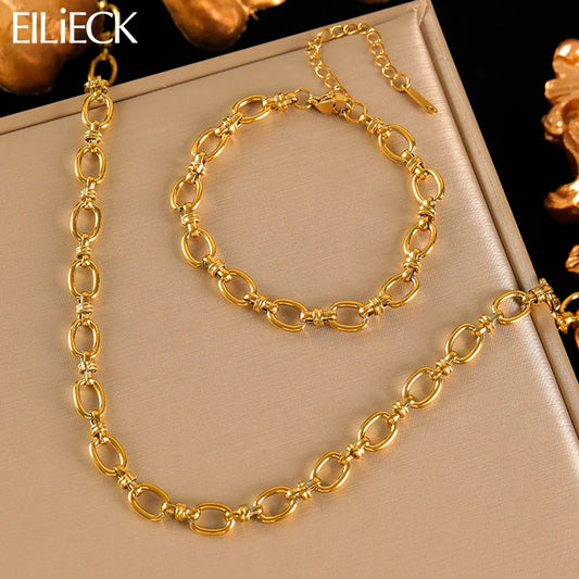 EILIECK 316L Stainless Steel Gold Chain Necklace & Bracelet Set – Simple Charm Jewelry for Women
