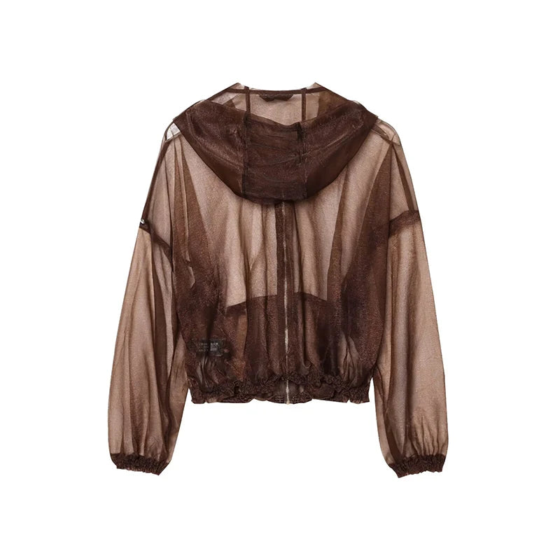YENKYE Semi-Sheer Organza Hooded Jacket