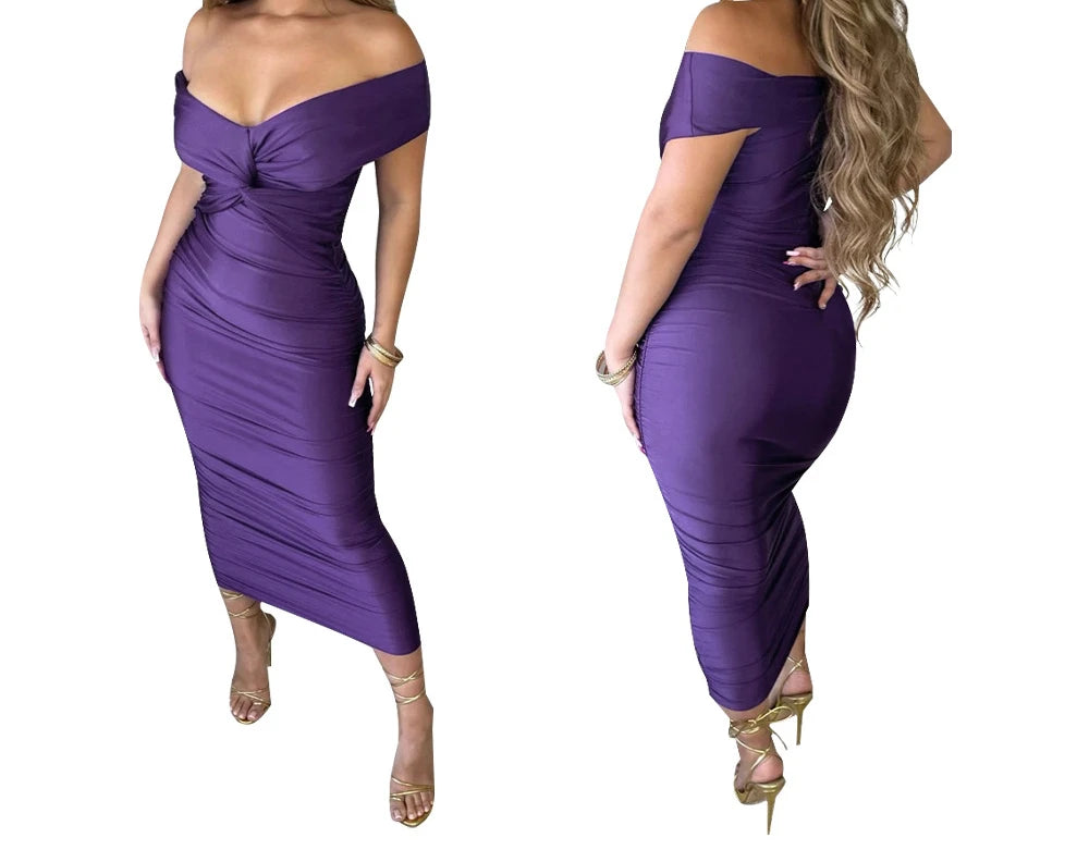 Women Evening Dresses V-neck Pleated Cocktail Elegant Party Dress