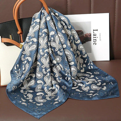 Luxury Print Satin Silk Square Scarf for Women Shawl Hijab Neckerchief Female Hair Ribbon Headband Fashion Wrap Bandana 2023 New l F.A Mirage