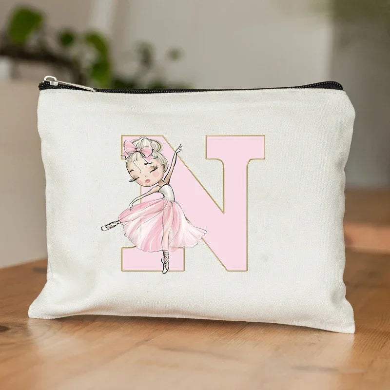 Ballet Girls A–Z Initial Makeup Bag – Cosmetic Organizer Pouch for Dance, Travel, Toiletry, Wedding & Bridesmaid Gifts