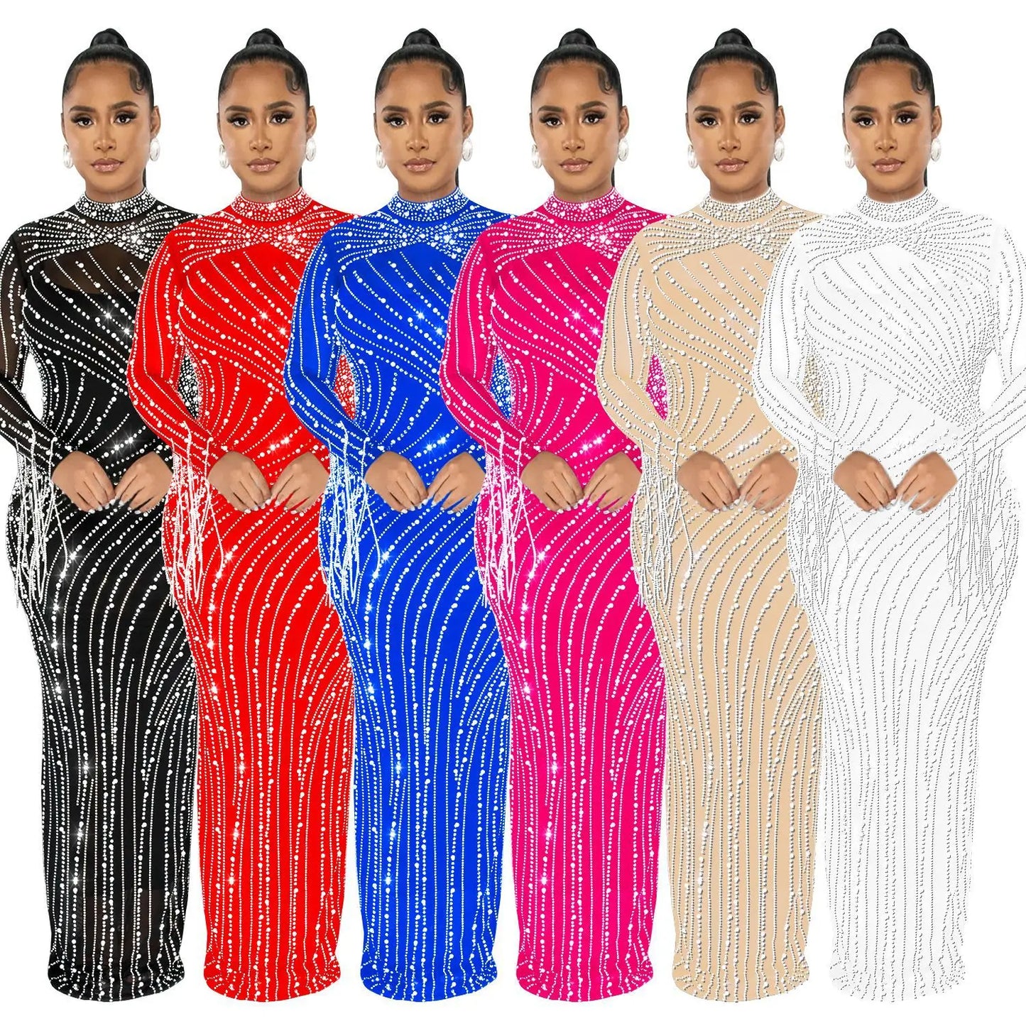 Sparkly Rhinestone Transparent Long party dress