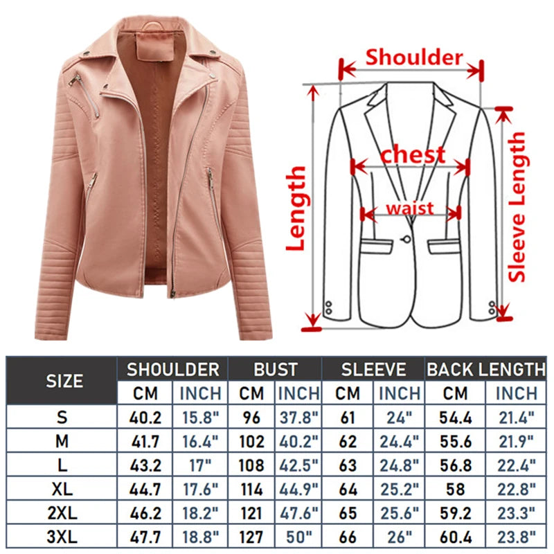 2025 Women’s Faux Leather Biker Jacket – Casual PU Zip-Up Coat S–XXXL