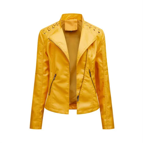 Women’s 12-Color PU Leather Jacket – Lapel Zip-Up Overcoat S–4XL