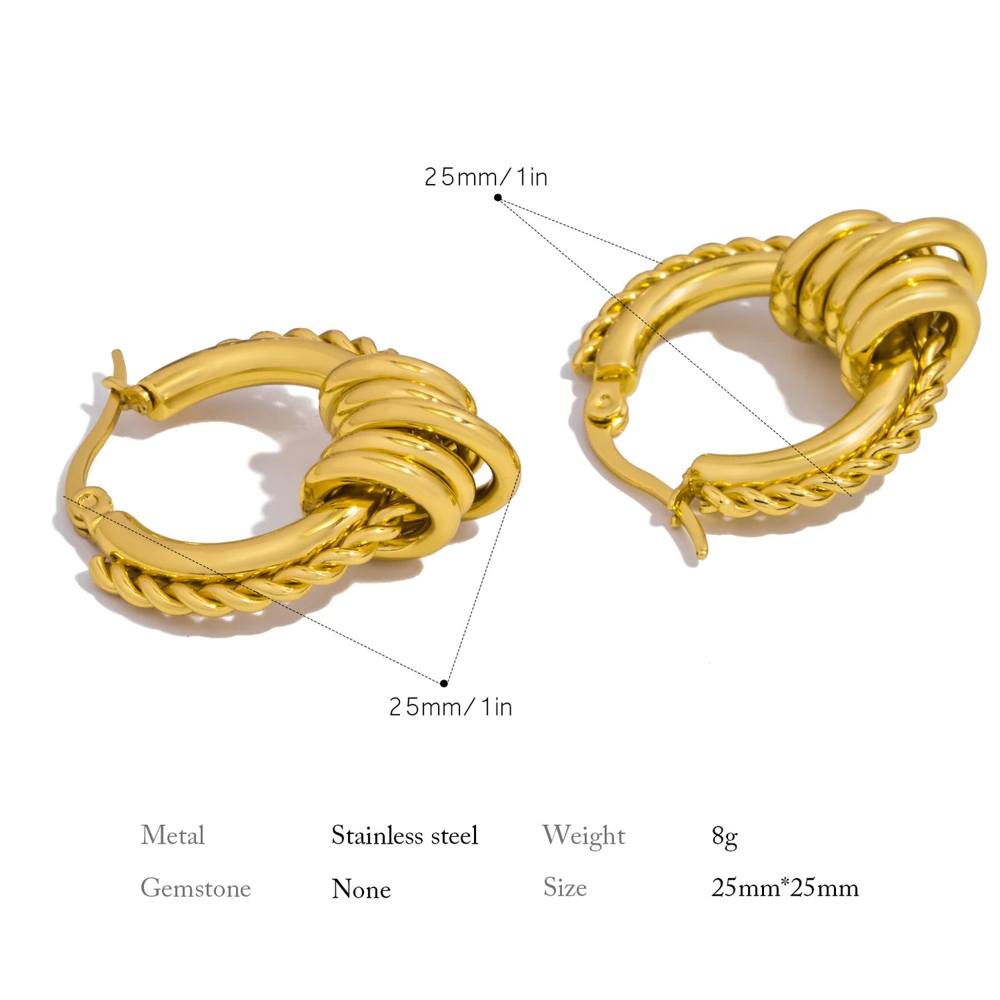 UHBINYCA Trendy Stainless Steel Multilayer Circle Twist Earrings – Gold Plated Statement Jewelry for Women