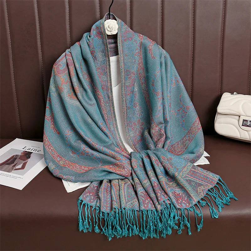 Women’s Paisley Cashmere-Feel Pashmina Shawl – Tassel Hijab Head Wrap & Winter Scarf 2025
