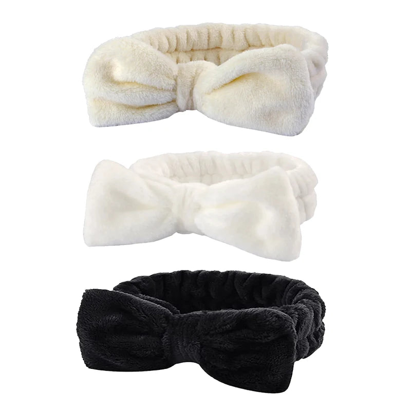 Women's Bow Headband & Wristband Set – Soft Elastic Towel Material for Face Washing, Makeup, Skincare, Yoga & Shower Use