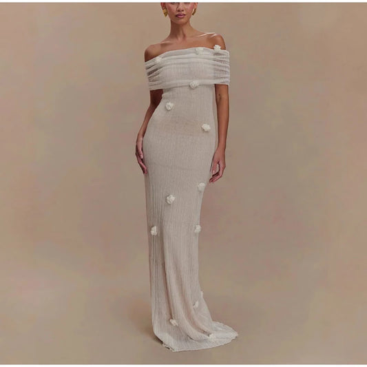 3D Floral Off-Shoulder Maxi Dress