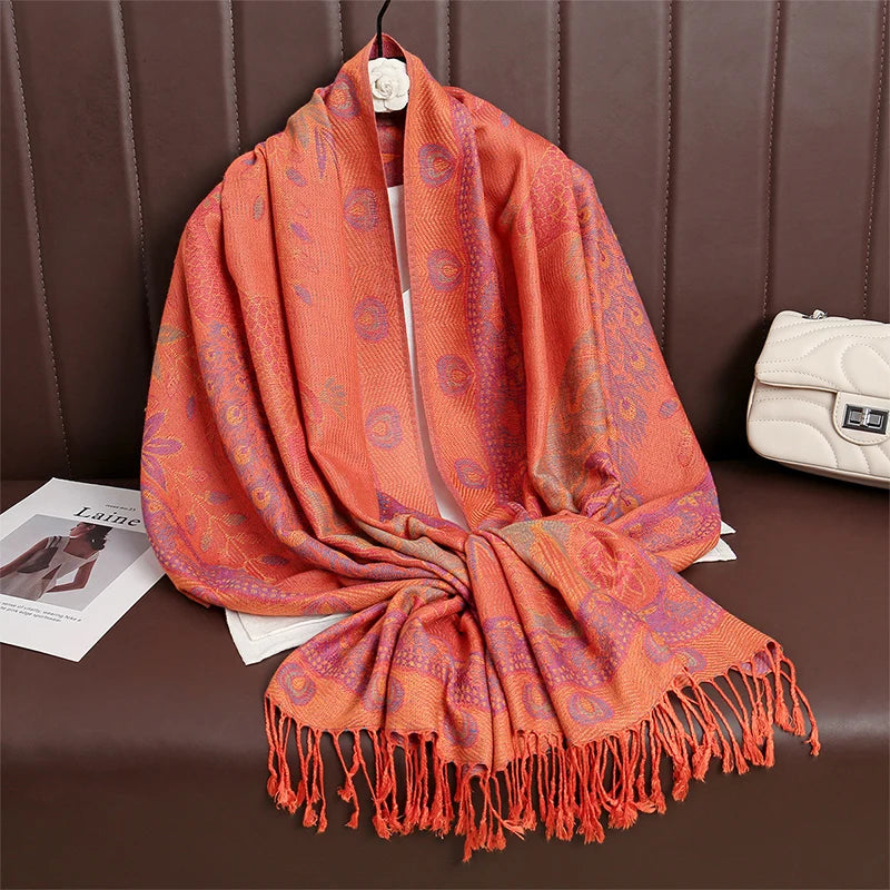 Women’s Paisley Cashmere-Feel Pashmina Shawl – Tassel Hijab Head Wrap & Winter Scarf 2025