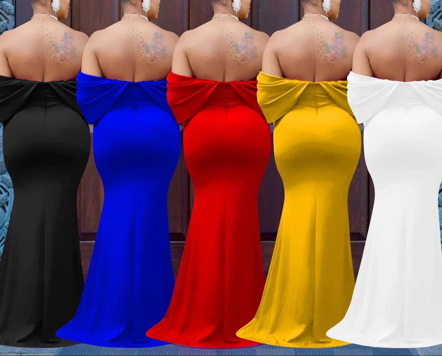 Elegant Off-Shoulder V-Neck Bodycon Maxi Dress