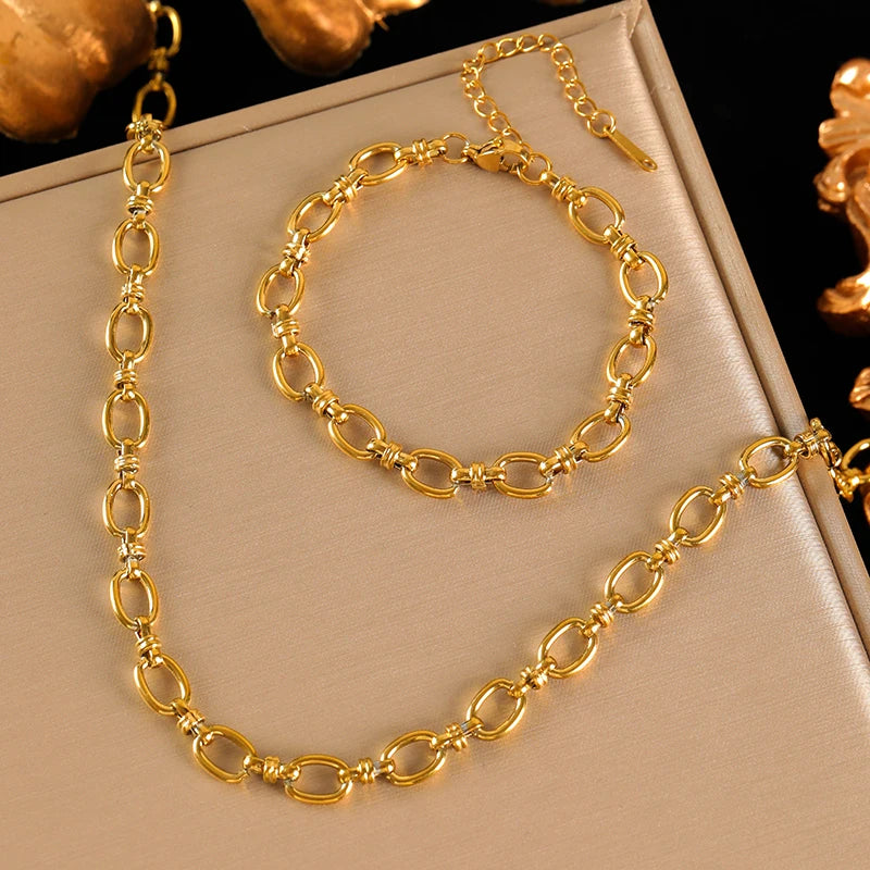 EILIECK 316L Stainless Steel Gold Chain Necklace & Bracelet Set – Simple Charm Jewelry for Women