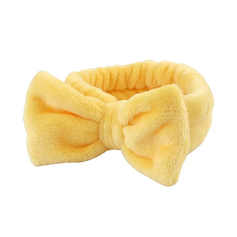 Women's Bow Headband & Wristband Set – Soft Elastic Towel Material for Face Washing, Makeup, Skincare, Yoga & Shower Use