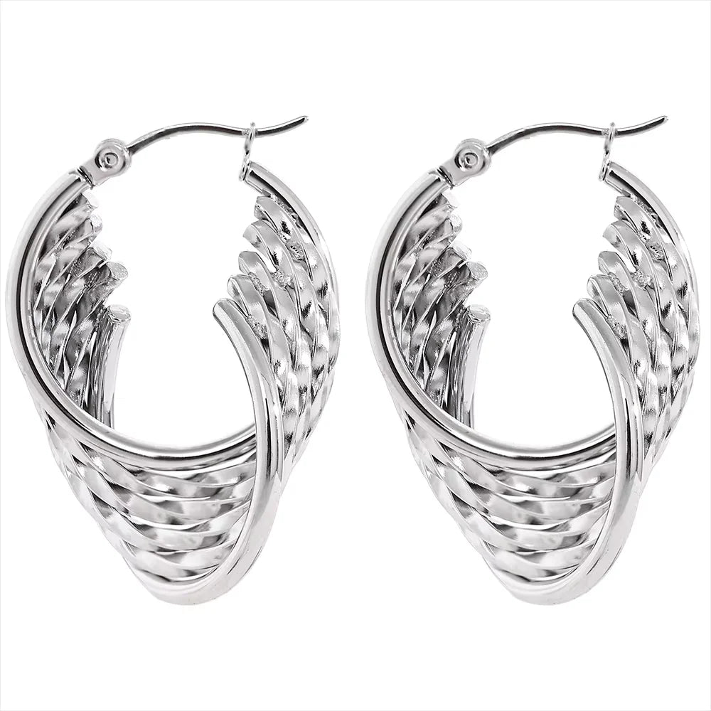 NiNice 2025 Stainless Steel Twisted Hollow Hoop Earrings – 18K PVD Plated Statement Jewelry
