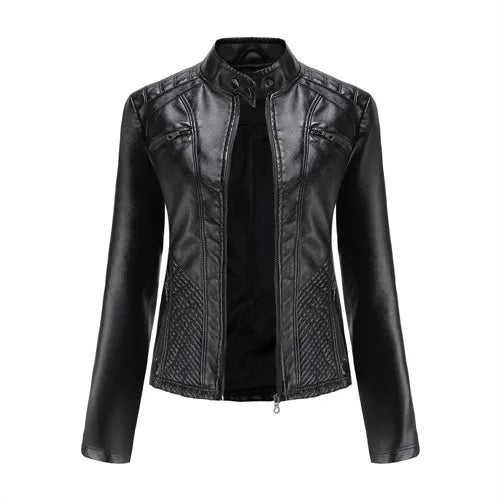 Women’s Lavender PU Leather Motorcycle Jacket – Long Sleeve Fashion Outerwear