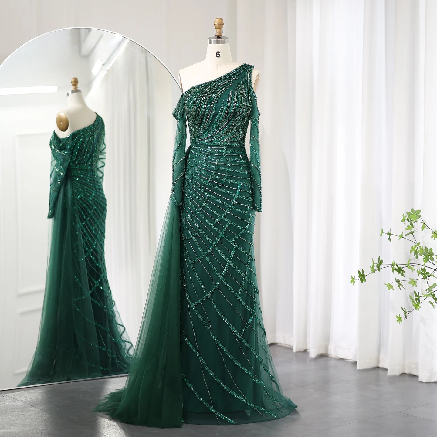 Mermaid gown with one-shoulder beaded luxury