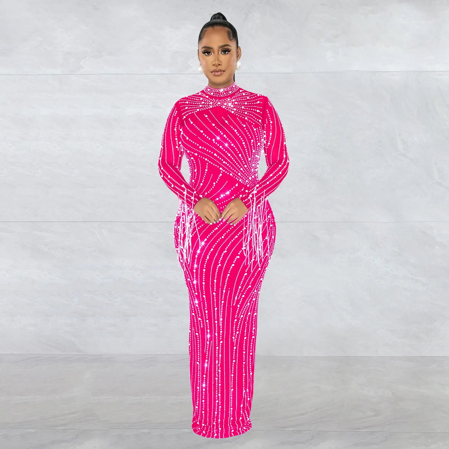 Sparkly Rhinestone Sheer Long Dress