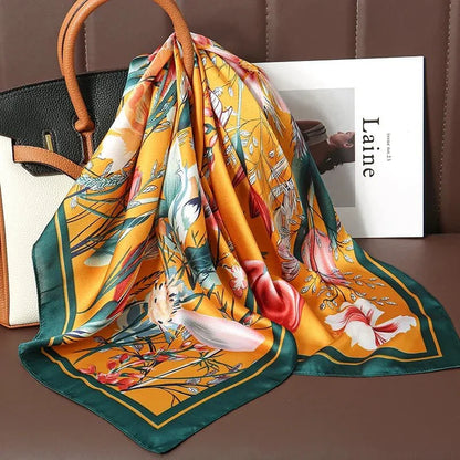 Luxury Print Satin Silk Square Scarf for Women Shawl Hijab Neckerchief Female Hair Ribbon Headband Fashion Wrap Bandana 2023 New l F.A Mirage