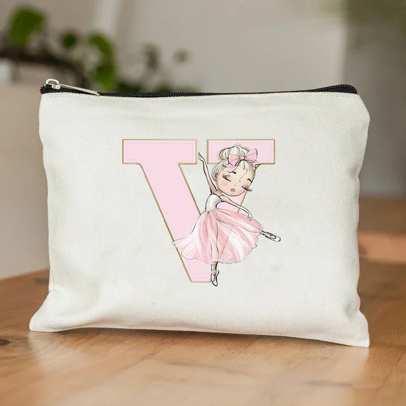 Ballet Girls A–Z Initial Makeup Bag – Cosmetic Organizer Pouch for Dance, Travel, Toiletry, Wedding & Bridesmaid Gifts