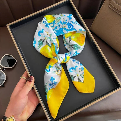 Luxury Print Satin Silk Square Scarf for Women Shawl Hijab Neckerchief Female Hair Ribbon Headband Fashion Wrap Bandana 2023 New l F.A Mirage