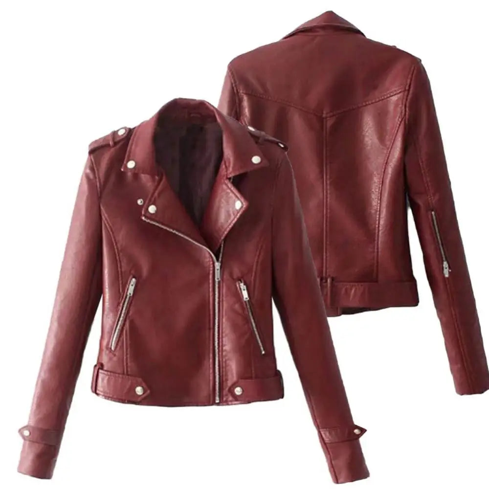 Plus Size Short Zipper PU Leather Jacket – Women’s Autumn Slim Fit Faux Leather Coat