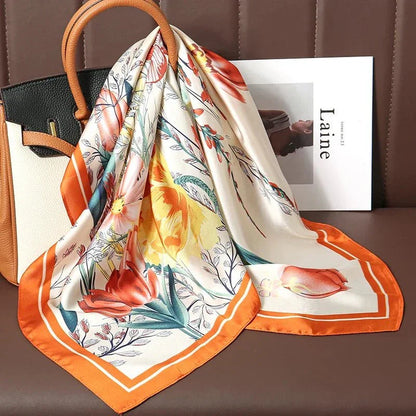Luxury Print Satin Silk Square Scarf for Women Shawl Hijab Neckerchief Female Hair Ribbon Headband Fashion Wrap Bandana 2023 New l F.A Mirage