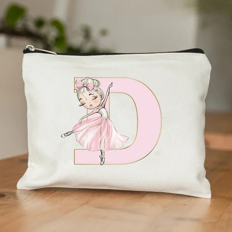 Ballet Girls A–Z Initial Makeup Bag – Cosmetic Organizer Pouch for Dance, Travel, Toiletry, Wedding & Bridesmaid Gifts