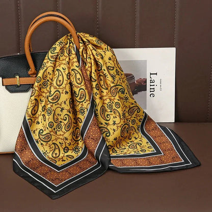 Luxury Print Satin Silk Square Scarf for Women Shawl Hijab Neckerchief Female Hair Ribbon Headband Fashion Wrap Bandana 2023 New l F.A Mirage