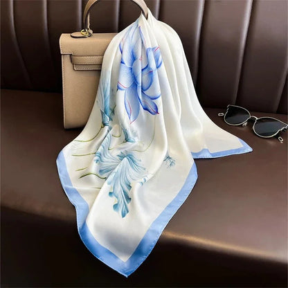 Luxury Print Satin Silk Square Scarf for Women Shawl Hijab Neckerchief Female Hair Ribbon Headband Fashion Wrap Bandana 2023 New l F.A Mirage