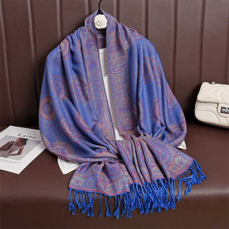 Women’s Paisley Cashmere-Feel Pashmina Shawl – Tassel Hijab Head Wrap & Winter Scarf 2025