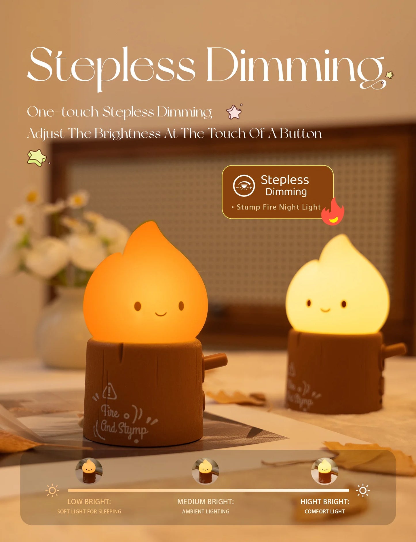 Flameless Candles Night Light Cute Sleeping Nightlights Dimmable 2 Lighting Modes Bedside Lamp For Kid Bedroom