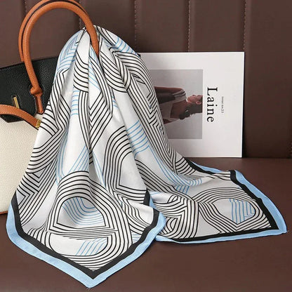 Luxury Print Satin Silk Square Scarf for Women Shawl Hijab Neckerchief Female Hair Ribbon Headband Fashion Wrap Bandana 2023 New l F.A Mirage